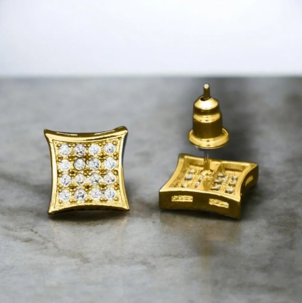 14K Mens Micropave Earrings